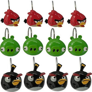 Rovio Angry Birds Shower Curtin Hooks Rings  Resin and Metal Box 12 New